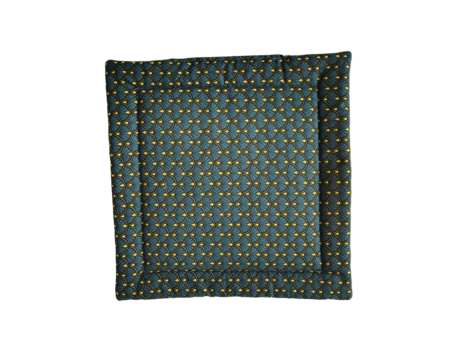 Coussin 36x36 bleu canard jaune COTE KUBE ve de face